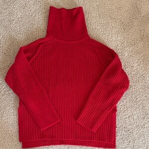 Zara Red Ribbed Turtleneck Sweater
